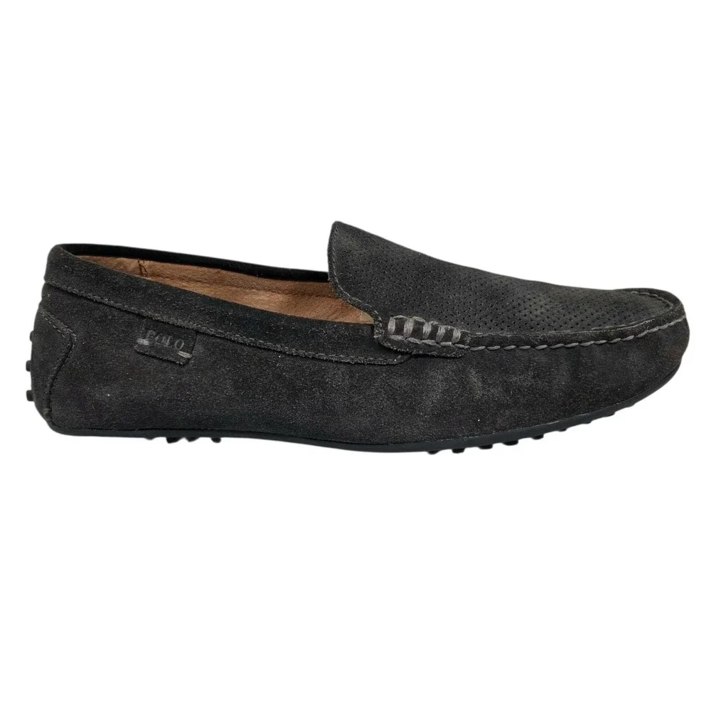 Polo Ralph Lauren Men Woodley Leather Driving Shoes 9D Loafers Dark Grey Slip On
